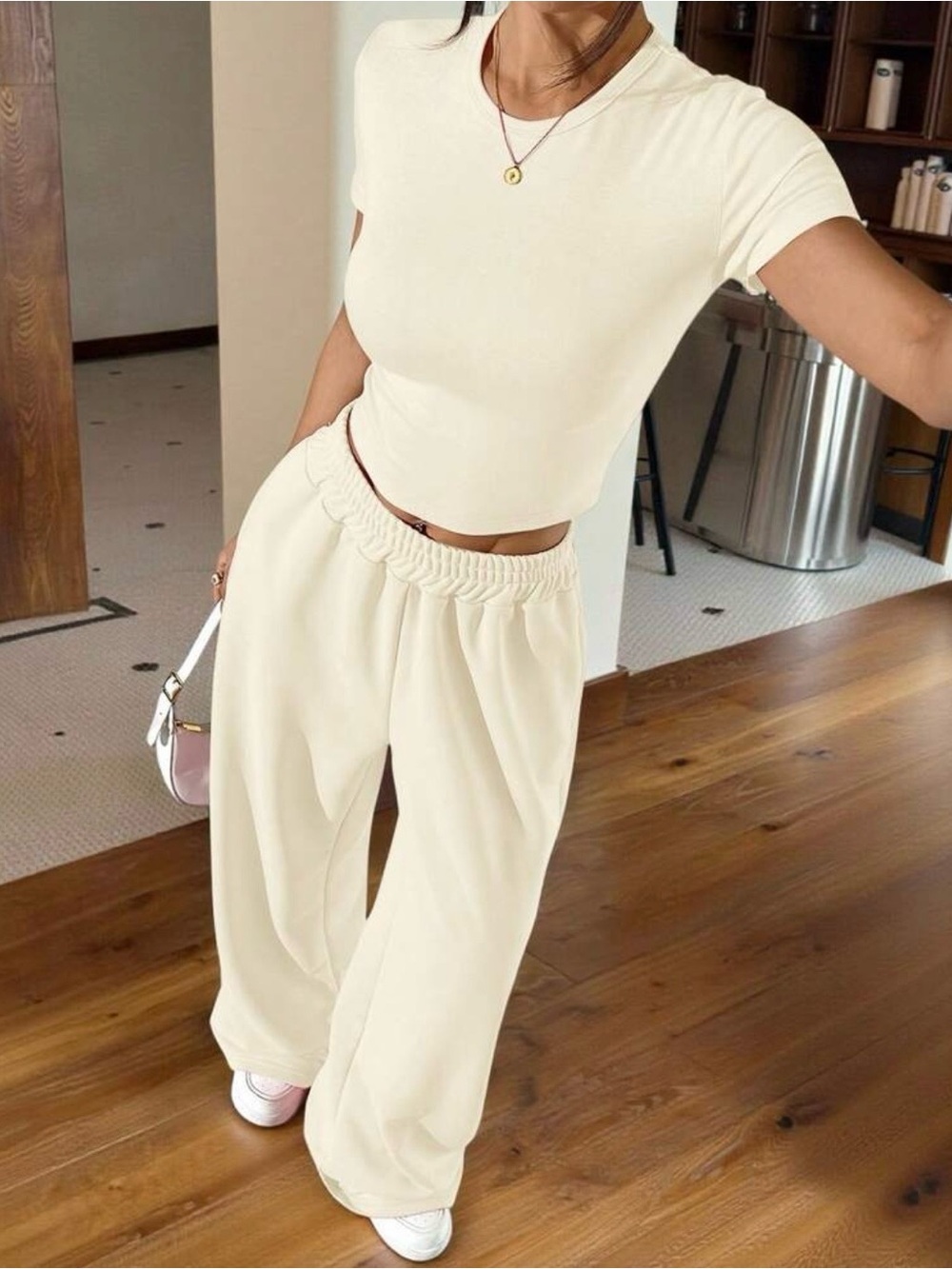 Brand New | Cream Matching Set with Crop Top and Wide Leg Pants | Women’s Small